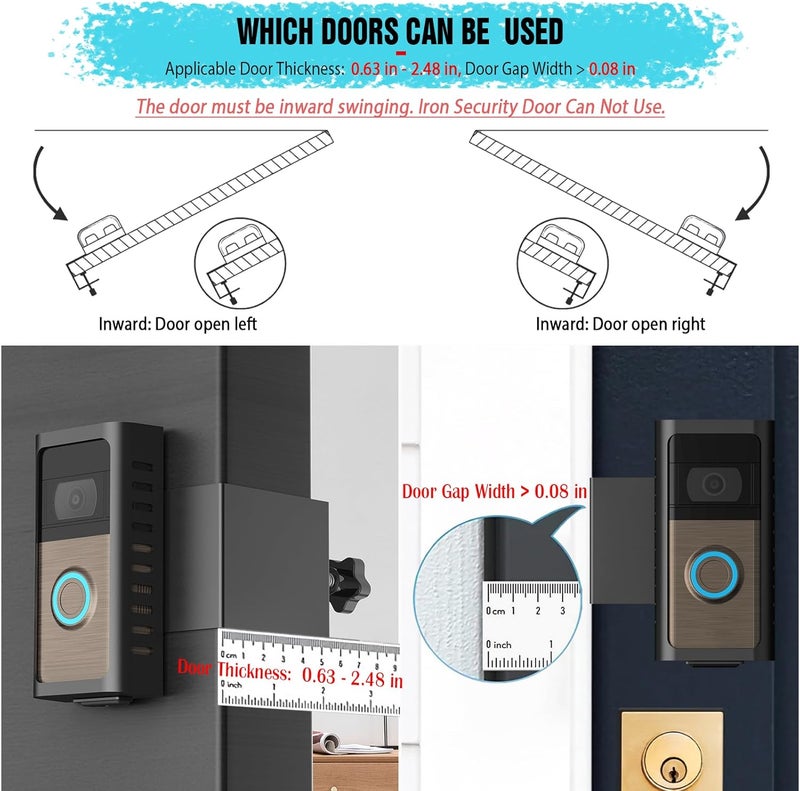 PUUUCI Store Anti-Theft Doorbell Door Mount for Battery Video Doorbell 2/3/4/(2020 Release)/(2024 Release)/Plus/Pro, No-Drill Steel Metal Doorbell Mounting Bracket Accessories for Apartment, Home, Business - Image 4